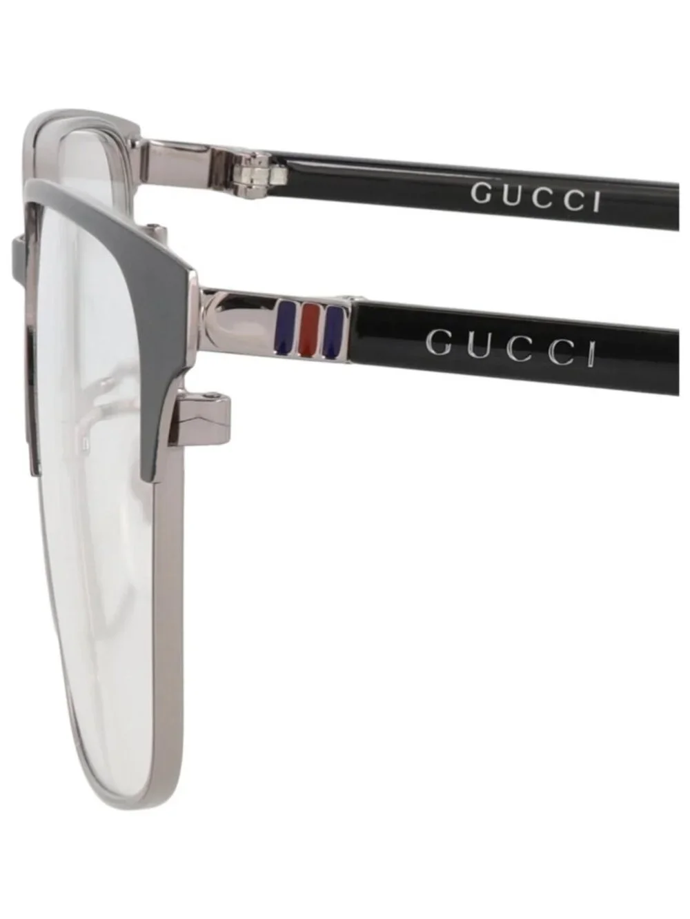 New Gucci Women's Eyeglasses Square Rectangle Metal Frame Mens Ruthenium Black